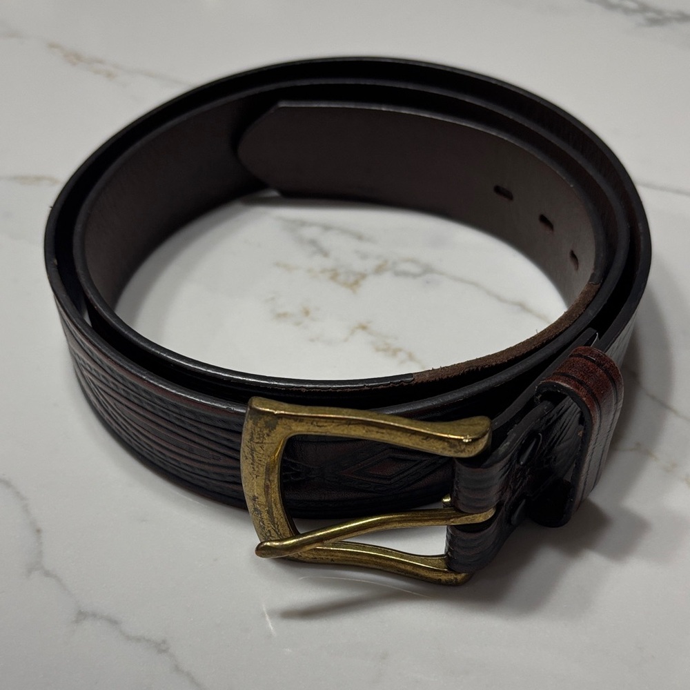 Wrangler Dark Brown Leather Belt with Gold Buckle
